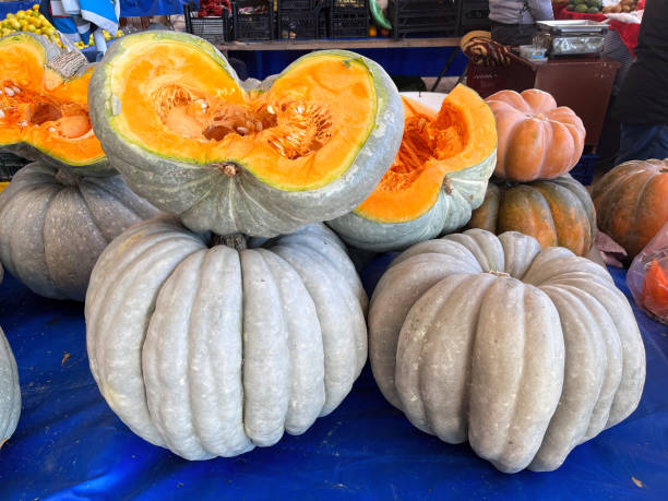 istock Large pumpkins on the market stall. 1817181626