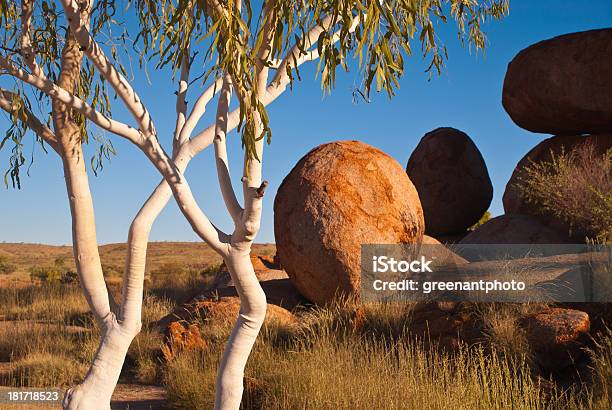 Ghost Gums And The Devils Marbles Australia Stock Photo - Download Image Now - Australia, First Peoples of Australia Culture, Alice Springs