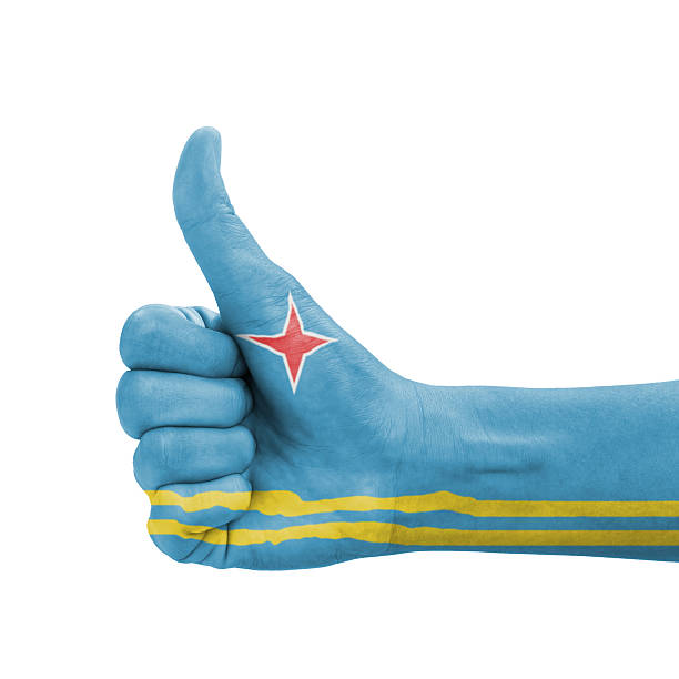 istock Hand with thumb up, Aruba flag painted 181720909
