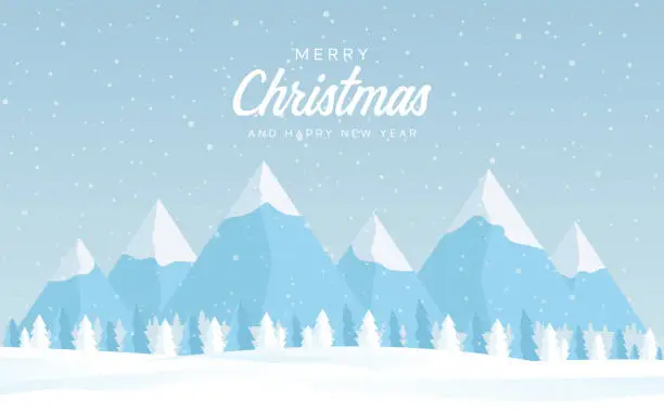 Vector illustration of Merry Christmas and Happy New Year winter landscape poster. Vector