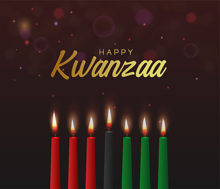 Happy Kwanzaa poster with bokeh background. Vector illustration. EPS10