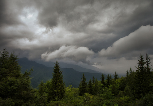 A major storm moving through the Blue Ridge Parkway in North Carolina