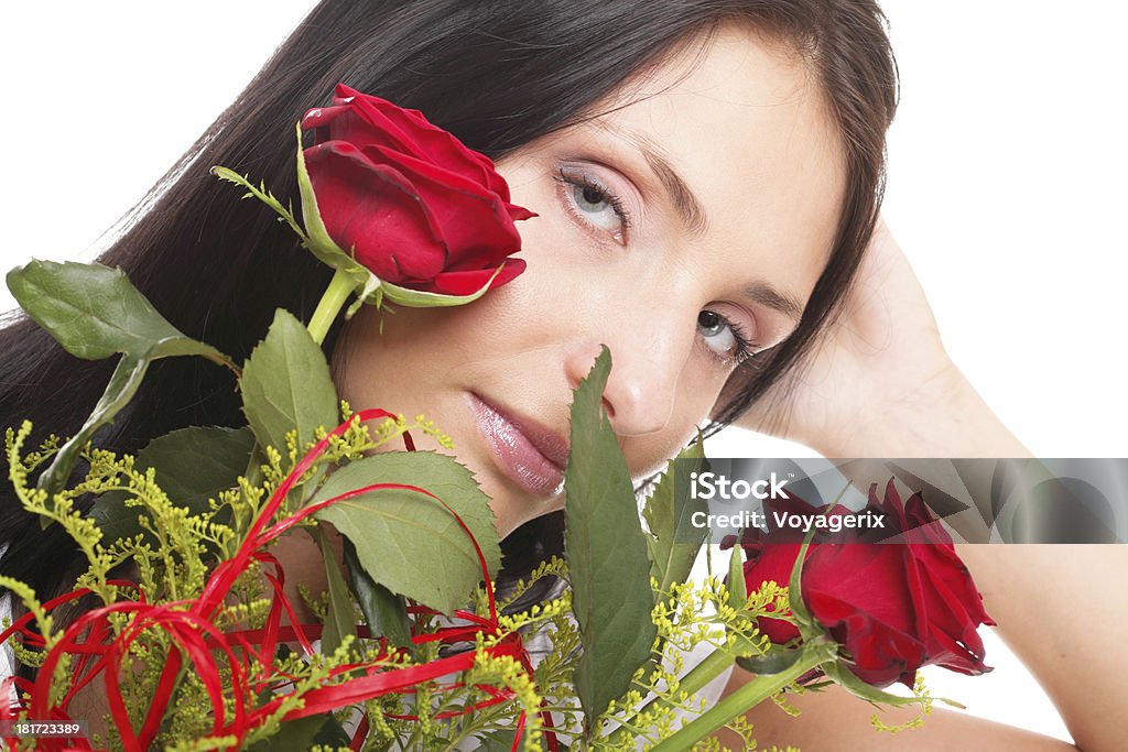 Grande Retrato de atraente Jovem mulher segurando uma rosa vermelha - Royalty-free Adulto Foto de stock