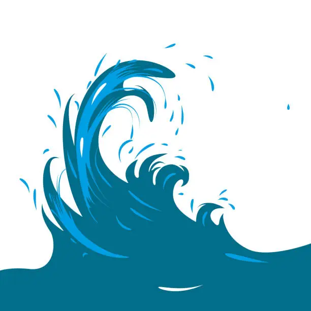 Vector illustration of Sea waves blue ocean waves with white foam in cartoon style vector