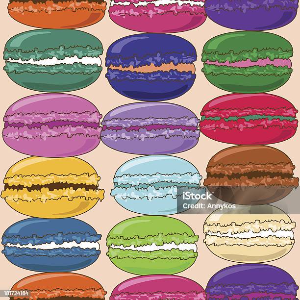 Seamless Pattern Francese Di Macaroons - Immagini vettoriali stock e altre immagini di Alimentazione non salutare - Alimentazione non salutare, Biscotto secco, Caramella mou