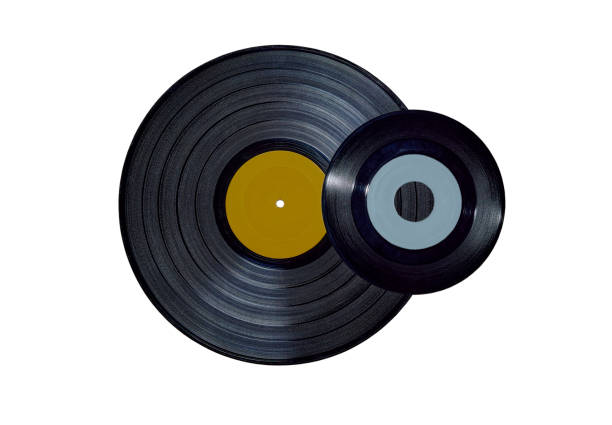 old vinyl 33 rpm record album with a 45 rpm vinyl record - 33 rpm imagens e fotografias de stock