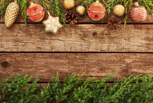 istock Vintage christmas background - planked wood and decorations 181726883