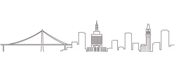 Vector illustration of Oakland Dark Line Simple Minimalist Skyline With White Background