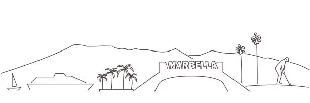 Vector illustration of Marbella Dark Line Simple Minimalist Skyline With White Background