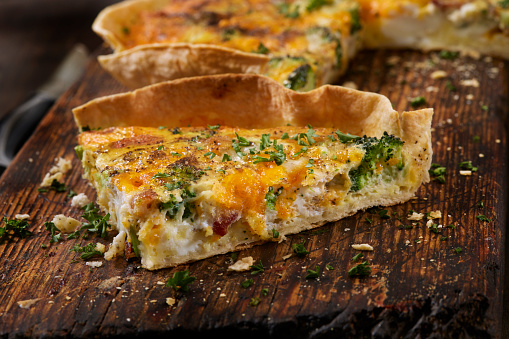 Crispy Air Fried Tortilla Quiche with Bacon, Broccoli and Cheddar Cheese