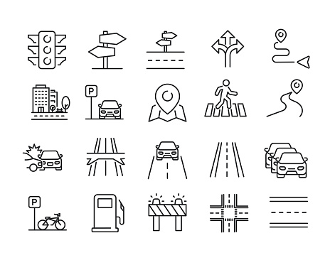 Road line icons. Editable stroke. For website marketing design, logo, app, template, ui, etc. Vector illustration.