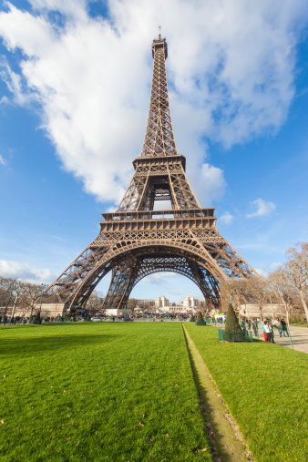 The Eiffel Tower as seen from the Champ de Mars, Paris, France.
