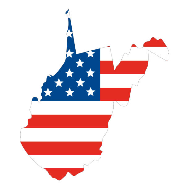 ilustrações de stock, clip art, desenhos animados e ícones de map of west virginia with flag. usa flag. - west virginia map topography topographic map