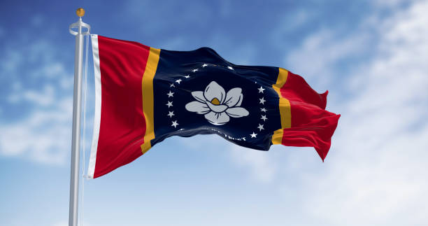istock Mississippi state flag waving on a clear day 1817328507