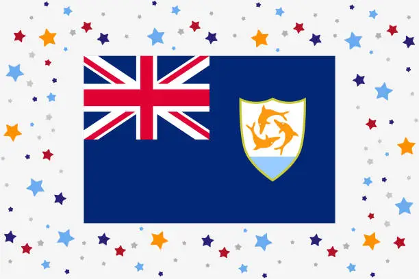 Vector illustration of Anguilla Flag Independence Day Celebration With Stars