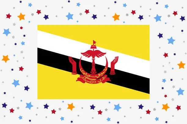 Vector illustration of Brunei Flag Independence Day Celebration With Stars
