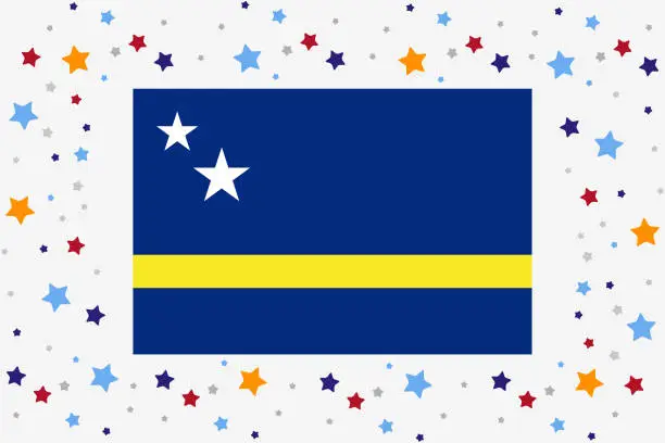 Vector illustration of Curacao Island Flag Independence Day Celebration With Stars