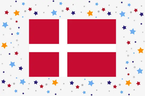 Vector illustration of Denmark Flag Independence Day Celebration With Stars