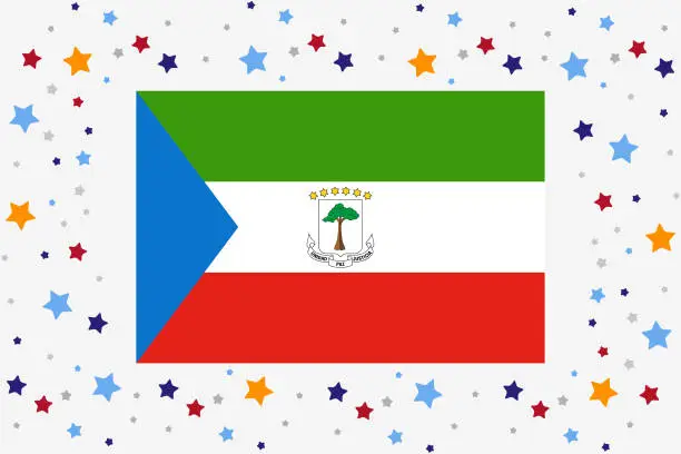 Vector illustration of Equatorial Guinea Flag Independence Day Celebration With Stars