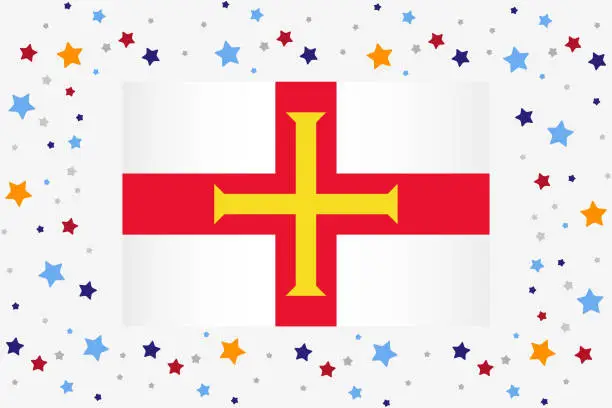 Vector illustration of Guernsey Flag Independence Day Celebration With Stars