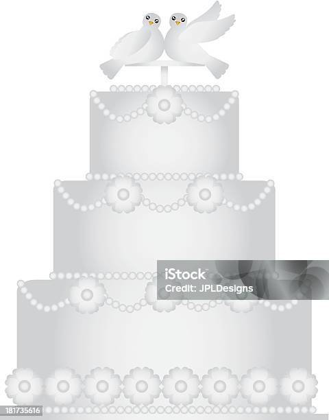 Three Tier Wedding Cake With Pair Of Doves Vector Stock Illustration - Download Image Now - Wedding Cake Figurine, Bird, Cake