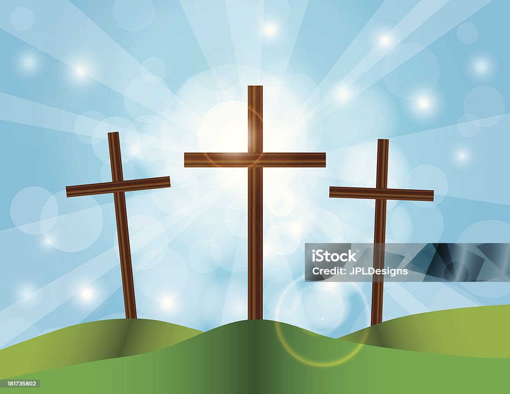 Wielkanoc Wielki Piątek krzyże na niebieski niebo w tle - Grafika wektorowa royalty-free (Wielkanoc)