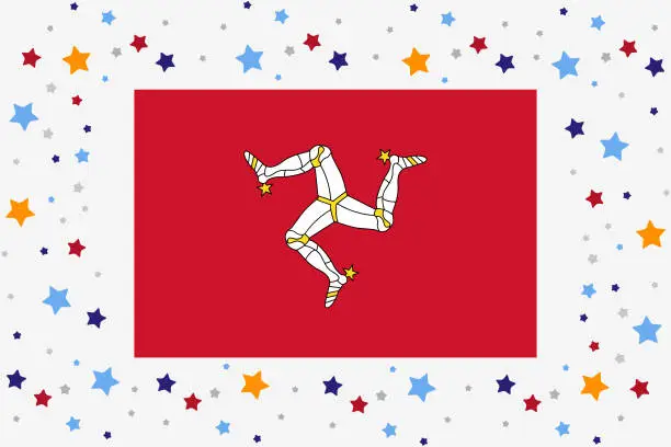 Vector illustration of Isle of Man Flag Independence Day Celebration With Stars