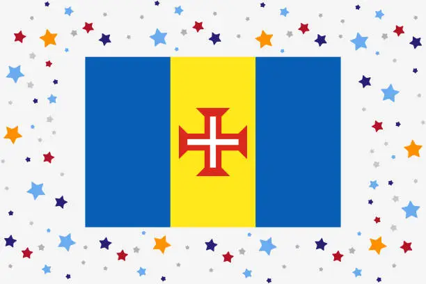 Vector illustration of Madeira Flag Independence Day Celebration With Stars