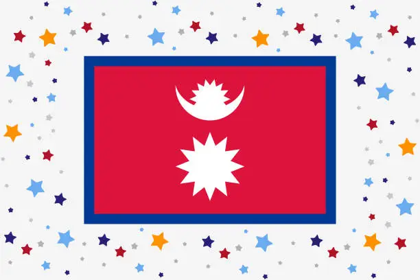 Vector illustration of Nepal Flag Independence Day Celebration With Stars