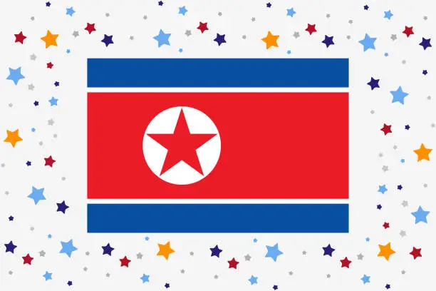 Vector illustration of North Korea Flag Independence Day Celebration With Stars