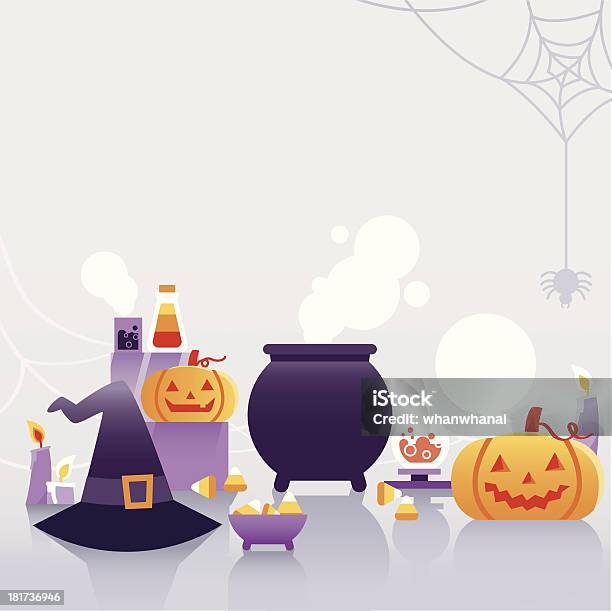 Ilustración de Fondo Halloween Con Calabaza y más Vectores Libres de Derechos de Calabaza gigante - Calabaza gigante, Caldero, Colección