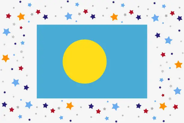 Vector illustration of Palau Flag Independence Day Celebration With Stars