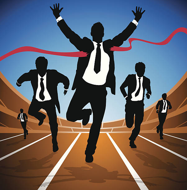 pengusaha memenangkan perlombaan - lari 100 meter foto ilustrasi stok