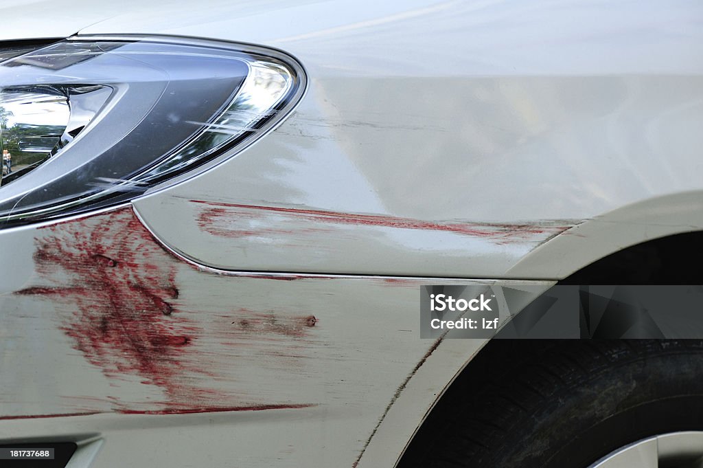 scratched front bumper of vehicle's paint skin Scratched the paint skin of vehicle's front bumper Broken Stock Photo