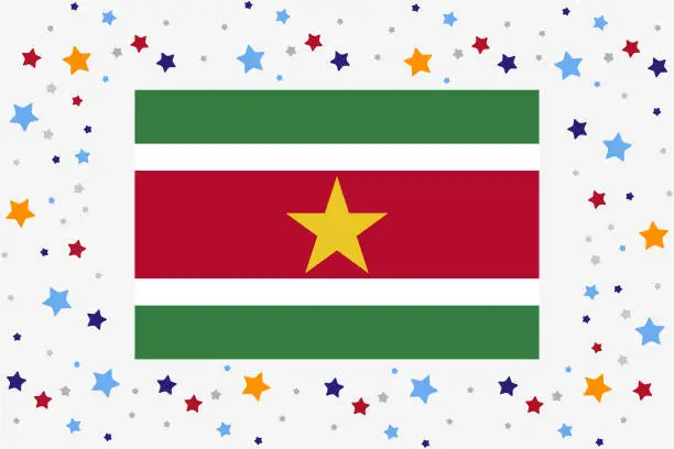 Vector illustration of Suriname Flag Independence Day Celebration With Stars