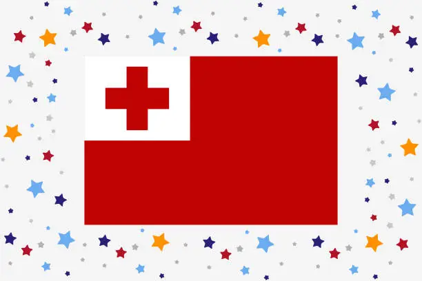 Vector illustration of Tonga Flag Independence Day Celebration With Stars
