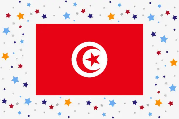 Vector illustration of Tunisia Flag Independence Day Celebration With Stars