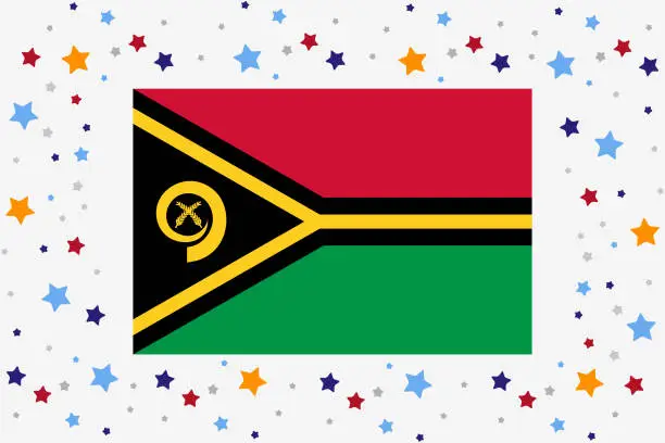 Vector illustration of Vanuatu Flag Independence Day Celebration With Stars