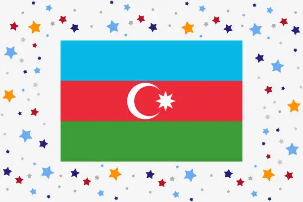 Vector illustration of Azerbaijan Flag Independence Day Celebration With Stars