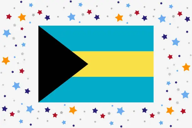 Vector illustration of Bahamas Flag Independence Day Celebration With Stars