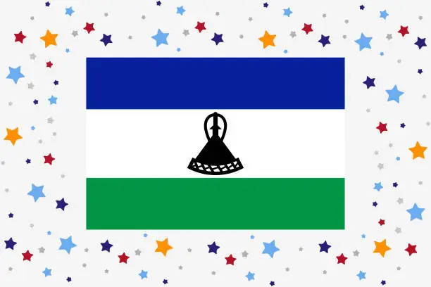 Vector illustration of Lesotho Flag Independence Day Celebration With Stars