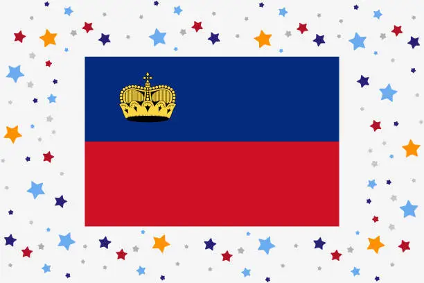Vector illustration of Liechtenstein Flag Independence Day Celebration With Stars
