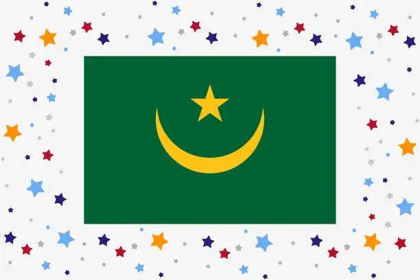 Vector illustration of Mauritania Flag Independence Day Celebration With Stars