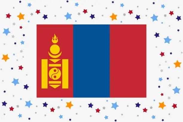 Vector illustration of Mongolia Flag Independence Day Celebration With Stars