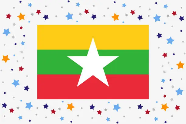 Vector illustration of Myanmar Flag Independence Day Celebration With Stars