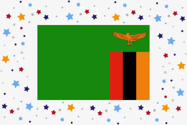Vector illustration of Zambia Flag Independence Day Celebration With Stars