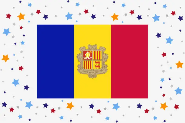 Vector illustration of Andorra Flag Independence Day Celebration With Stars