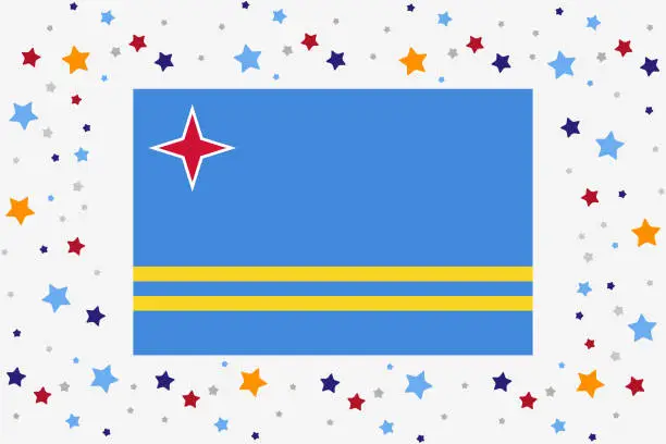 Vector illustration of Aruba Flag Independence Day Celebration With Stars