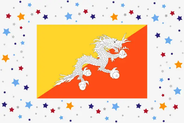 Vector illustration of Bhutan Flag Independence Day Celebration With Stars