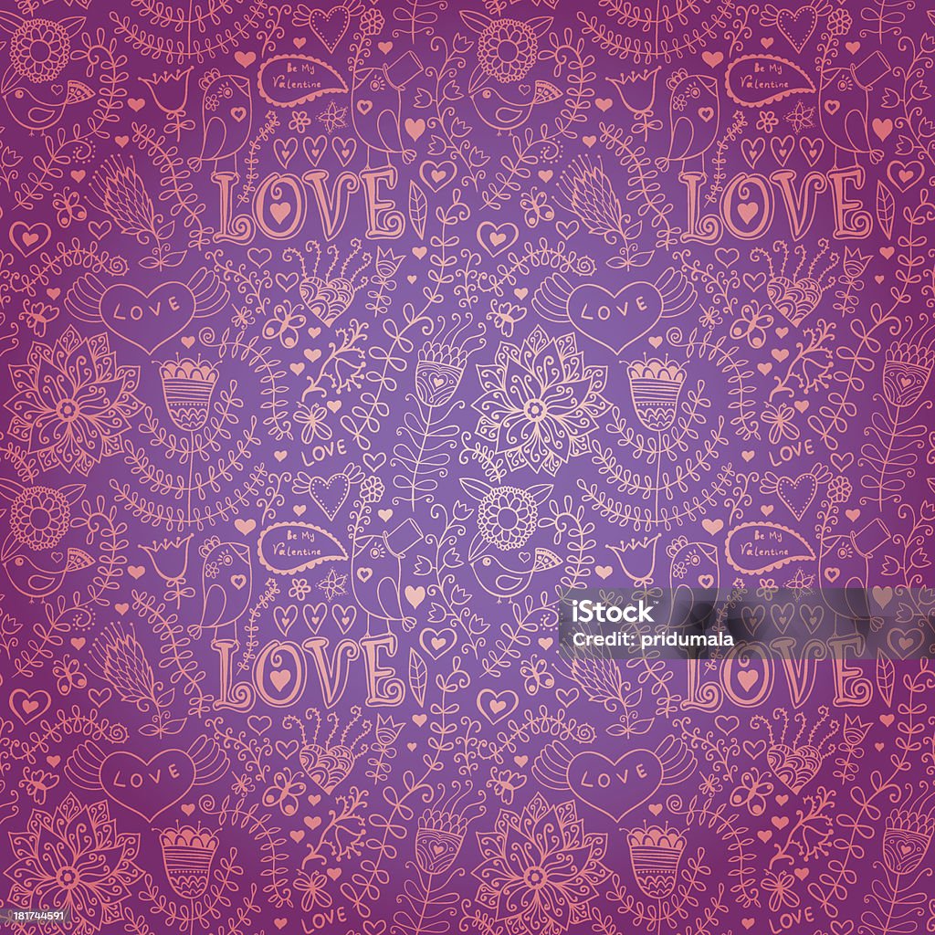 Textura Floral.  "Love" patrón con par aves - arte vectorial de Abstracto libre de derechos